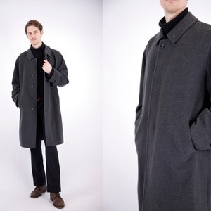 1970s Vintage Grey Coat Pure Wool Cashmere Winter Autumn Longcoat Topcoat Greatcoat for Men