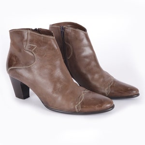 US8.5 Leather Ankle Boots Vintage 90s Brown Zipper for Women size EU39 UK6.5 US8.5