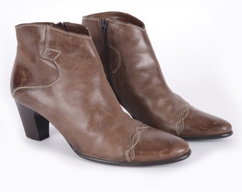 Hochwertige Leder Stiefeletten Vintage 90er Jahre Braun Reißverschluss für Frauen Größe 39
