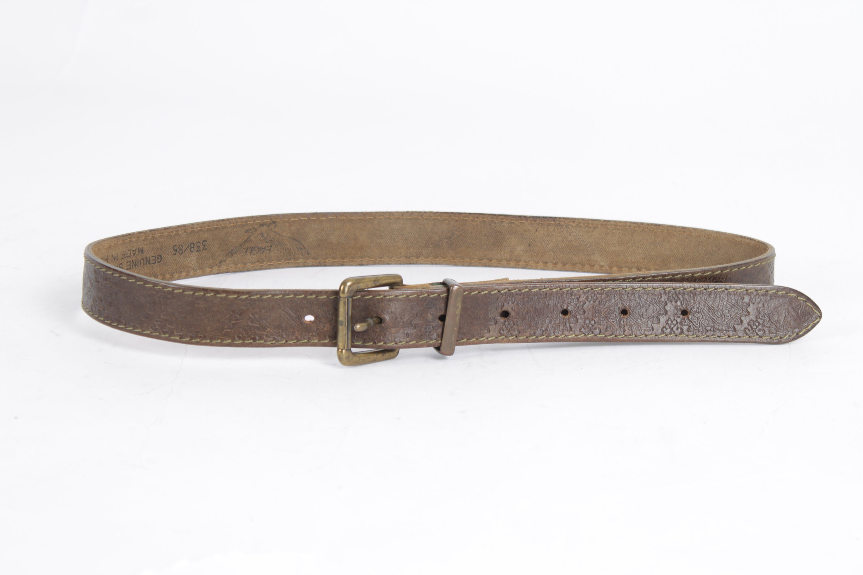 Ceinture Western Cowboy Vintage En Cuir Véritable Pleine Fleur - Taille 36 - Marron