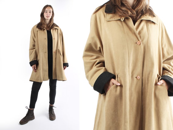 1980s Vintage Beige Autumn Michel Valerie Topcoat Greatcoat Jacket
