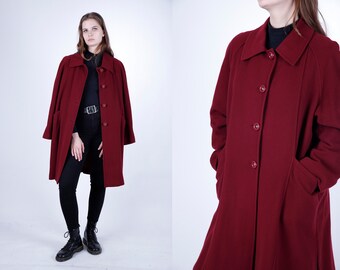 1970s Vintage Burgundy Wool Winter Autumn Greatcoat Overcoat Coat for Women