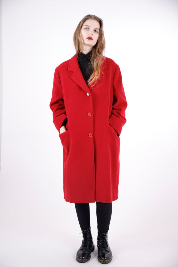 1970s Vintage Red Crimson Wool Autumn Overcoat Gr… - image 6