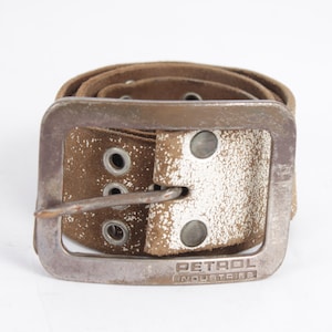 Vintage Studded Leather Western Belt: Faded White & Brown