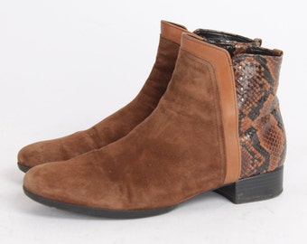 Vintage Cognac Leather Ankle Boots: Snakeskin Print, EU 39 / US 8.5