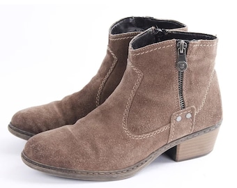 Vintage Wildleder Stiefeletten: Braunes Leder, Damen Schuhe 37