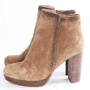 Vintage 90s Suede Ankle Boots: Cognac Brown Leather Heels, EU40 US9.5