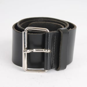Vintage Black Leather Waist Belt Sturdy Full Grain Dress Belt Steel Buckle