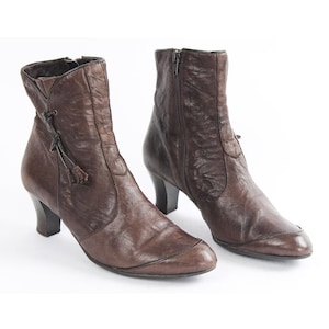 US8.5 Vintage Brown Leather Elegant Ankle Boots for Women size EU 39 UK 6.5 US 8.5