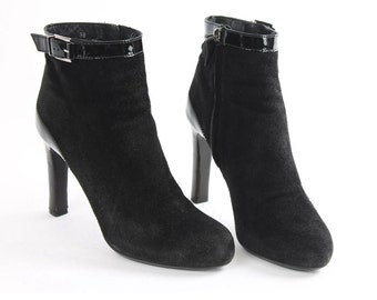 US6 Vintage Tods Suede Heels Black Leather Elegant Ankle Boots for Women size EU 36.5 UK 4 US 6