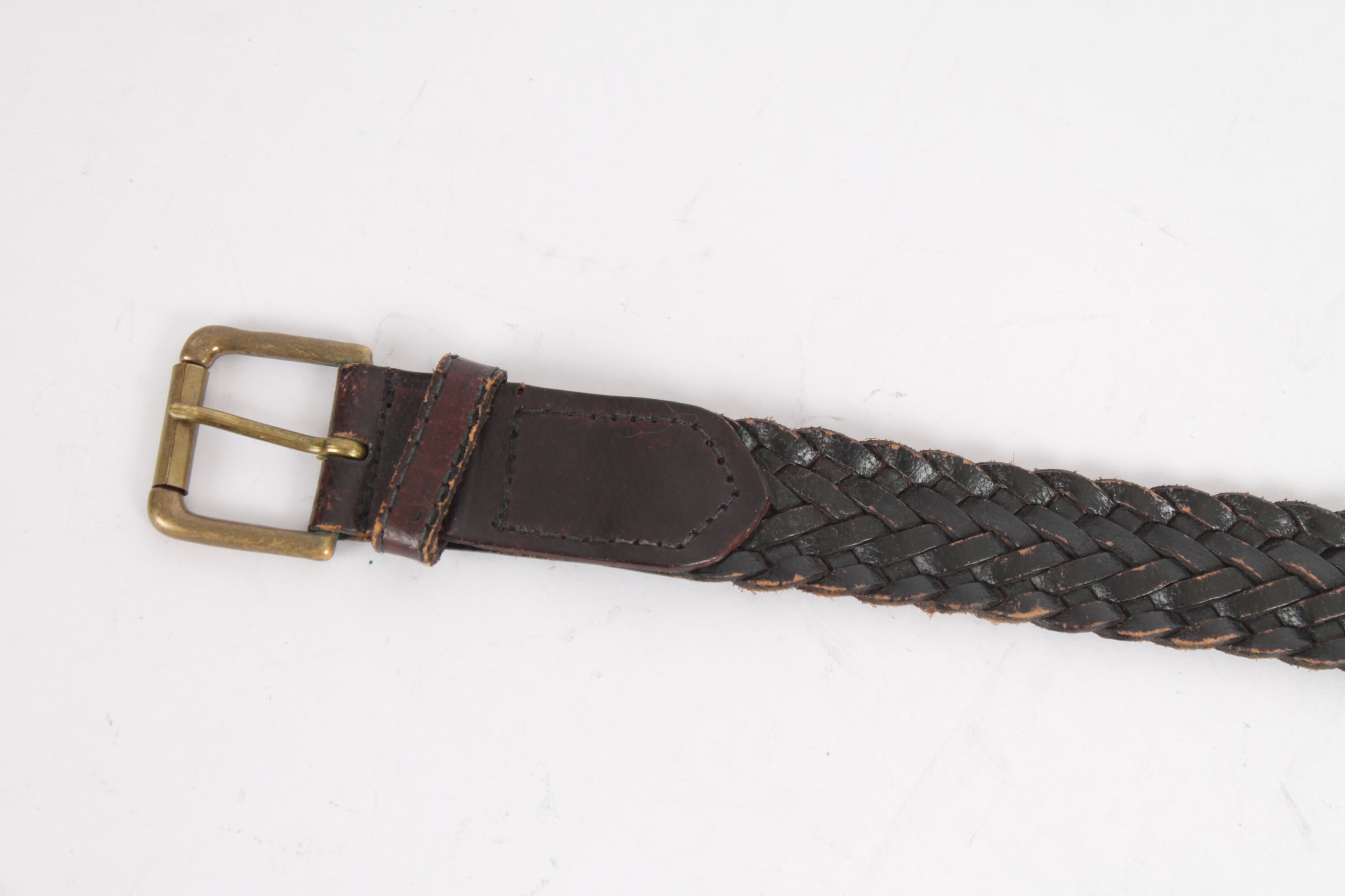 Bohemian‎ Genuine Leather Black Open Weave Link Belt Brass Buckle Size S/M Boho New Brown Leather Link Belt w/ Brass Buckle Boho Womens Sz  main image 3