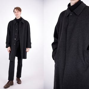 1970s Vintage Italian Dark Grey Coat Loden Wool Winter Autumn Longcoat Topcoat Greatcoat for Men