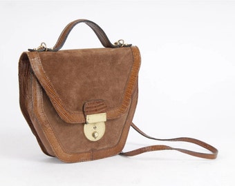 Vintage Brown Leather Shoulder Bag: 70s Crossbody Purse