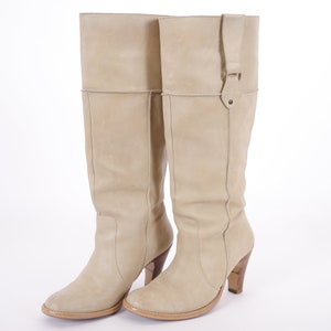 Boots Beige High Calf Pull On Heeled Womens Boots EU41 / UK8.5 / US10.5