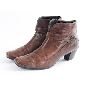 US6.5 Vintage Brogue Brown Leather Zipper Booties Ankle Boots size UK 4.5 EU 37 US 6.5