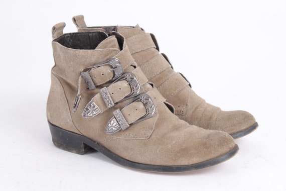 US6.5 Vintage Rockabilly Suede Beige Leather Buck… - image 4