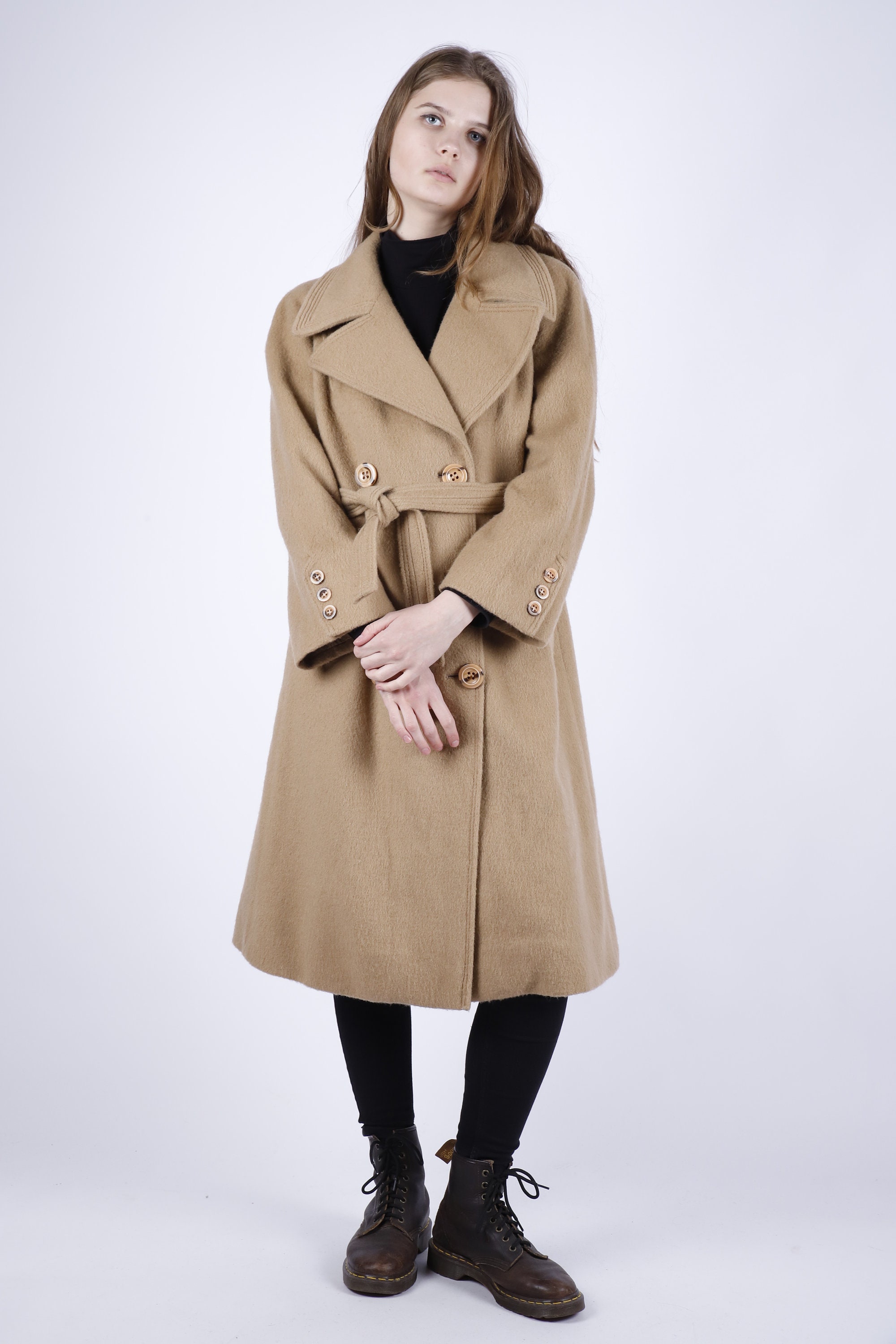 1980s Vintage Beige Winter Wool Winter Autumn Topcoat Trench