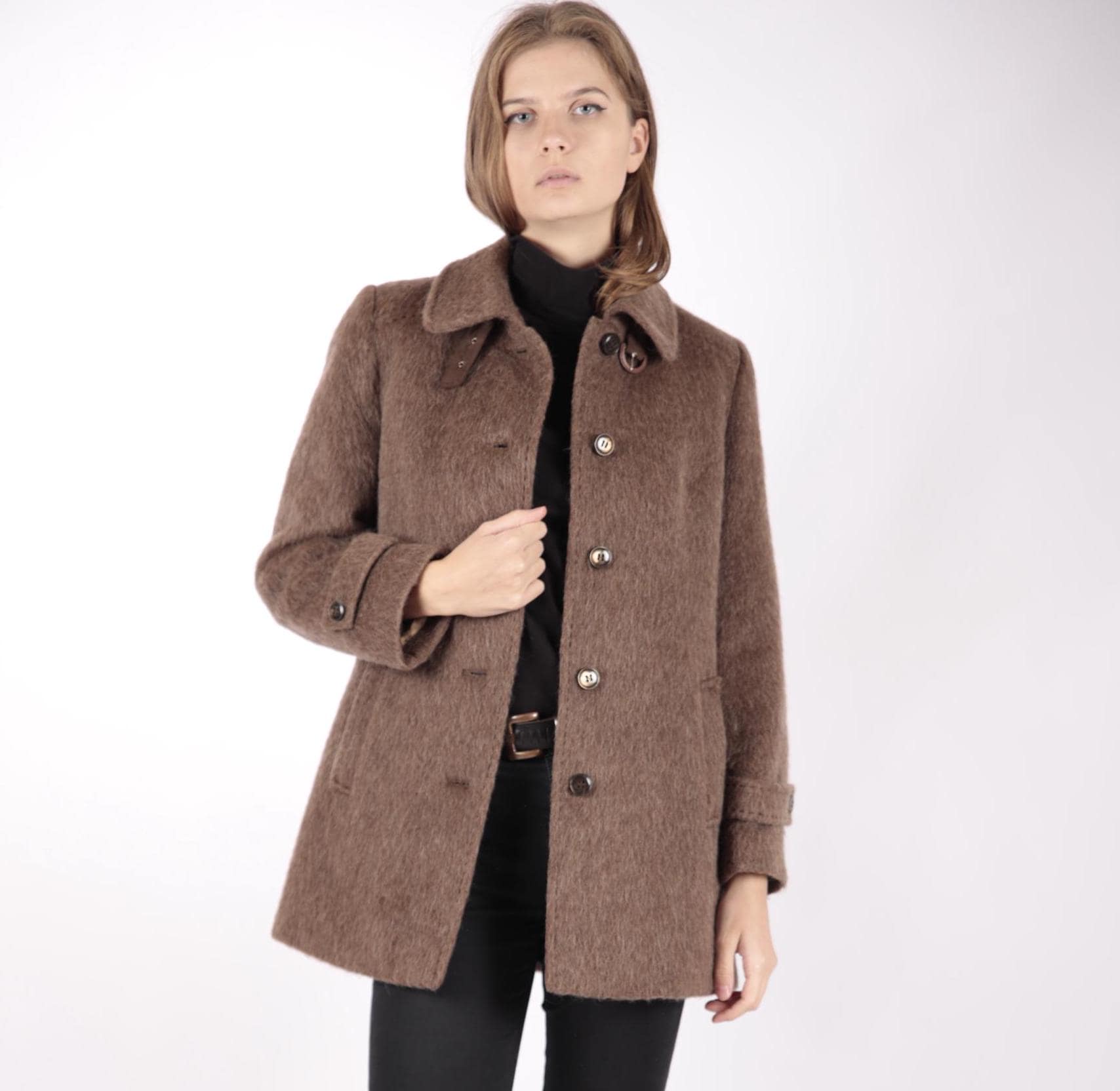 70s Mohair Coat England製 1970s Austrian Green Wool Mohair Cape Coat | medium/large