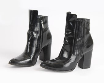 Vintage Black Patent Leather High Heel Boots - EU 40 / US 9.5
