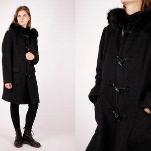 1960s Vintage Wool Cashmere Black Coat: Golden Buttons, Size L