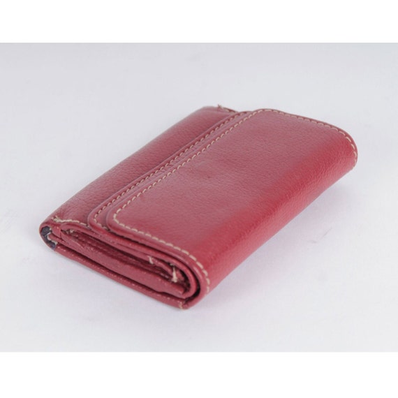 Vintage Leather Wallet Red TIE RACK LONDON Crimso… - image 1