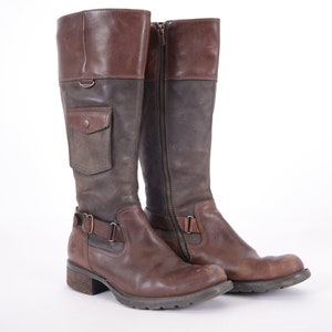 Brown High Calf Leather Boots Vintage Booties Zipper for Women size EU37 / UK4.5 / US6.5
