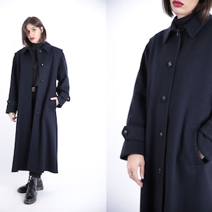 Cappotto invernale autunnale in lana Loden blu marino scuro vintage anni &#39;70 per donna