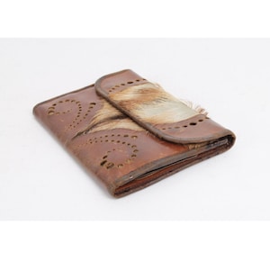 Cartera vintage única de piel de color coñac con forma de pollito en una misión Cartera de piel de cabra marrón Accesorio retro genuino para mujer Idea de regalo