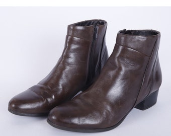 US7.5 Vintage Brown Booties Zipper Leather Zip Up Boots for Women size EU38 UK5.5 US7.5