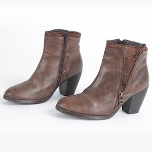 US8.5 Leather Ankle Boots Vintage 90s Brown Zipper for Women size EU39 UK6.5 US8.5