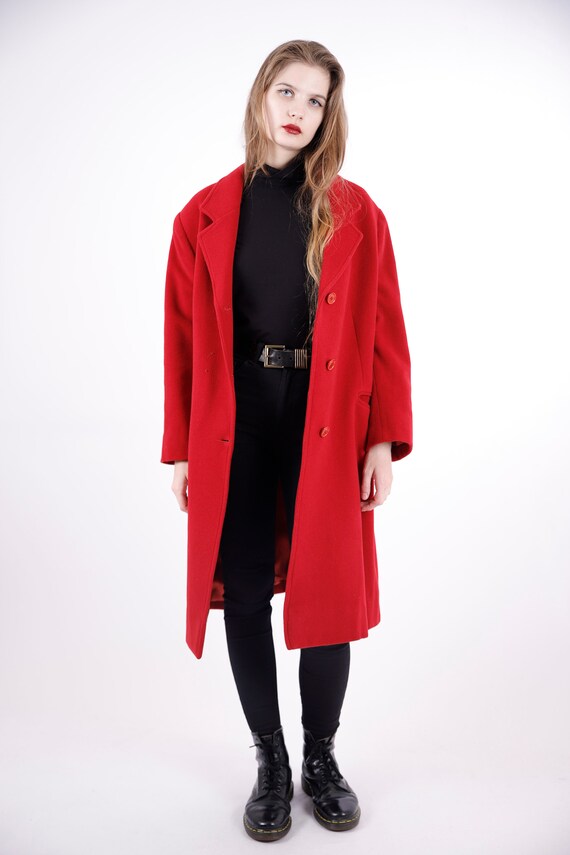 1970s Vintage Red Crimson Wool Autumn Overcoat Gr… - image 4