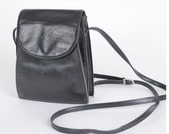 Vintage Black Genuine Leather Bag Shoulder Crossbody Bag Messenger Purse Bag 90s Leather Bag for Women