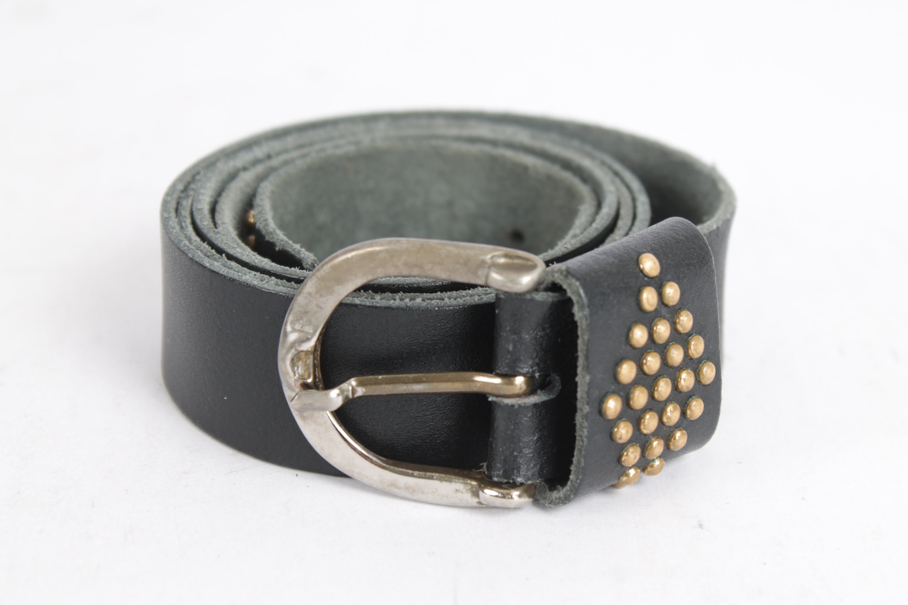 Vintage Black Studded Leather Belt - Full Grain Genuine  display picture 2