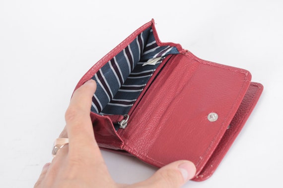 Vintage Leather Wallet Red TIE RACK LONDON Crimso… - image 5