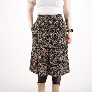 80s Vintage Floral Summer A-Line Midi Skirt Vintage Boho Chic