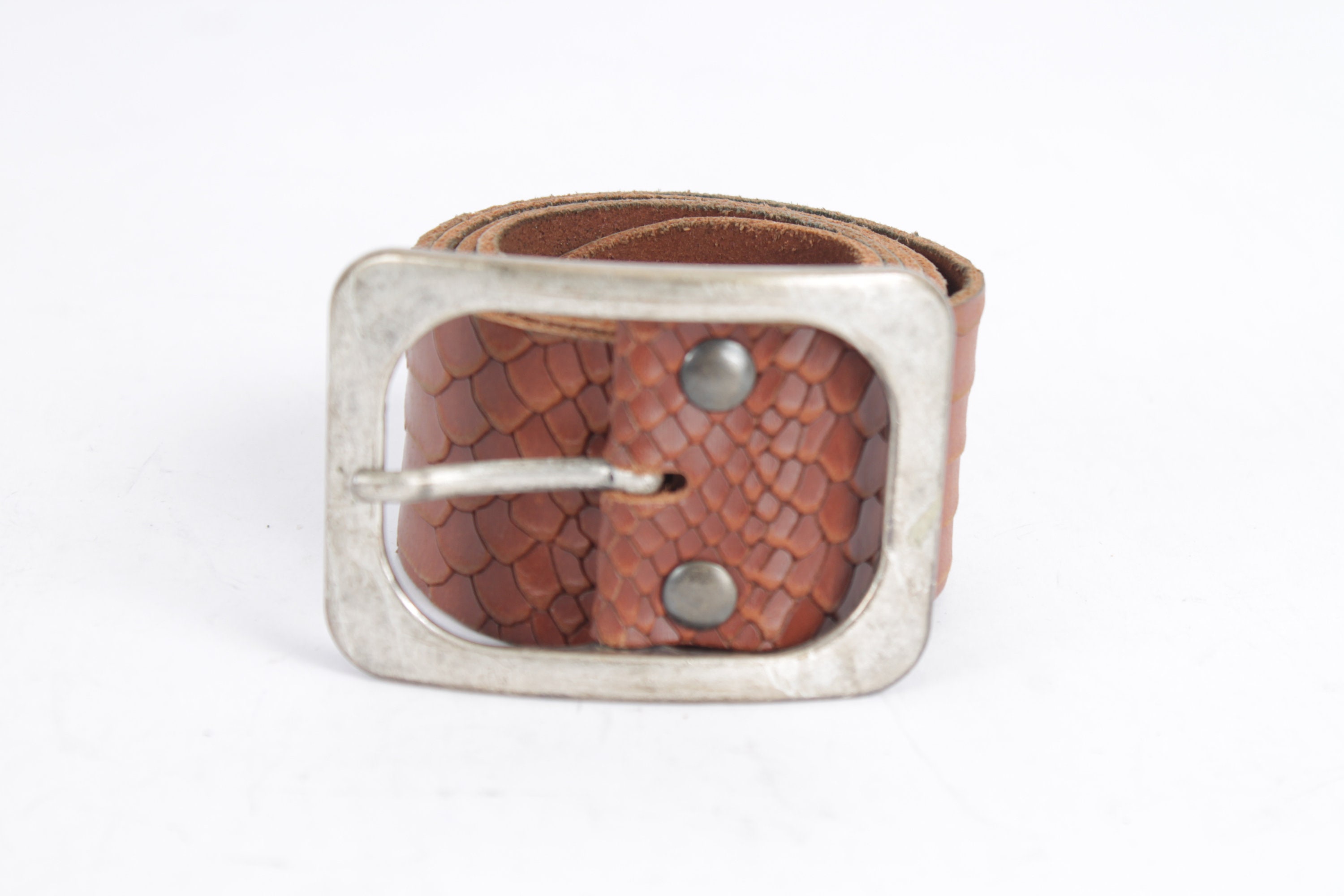 Vintage‎ Cognac Brown Snakeskin Belt with Ornate Silver Oval Buckle Western Boho Western Cowboy Belt Cognac Snake Pattern Leather Overlay  main image 4