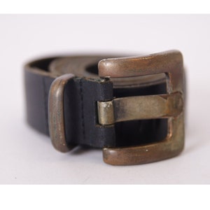 Vintage Black Leather Cowboy Belt Rockstar Sturdy Full Western Grain Belt Steel Buckle