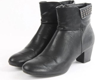 Vintage Black Faux Leather Belted Boots - Women's US 9.5 / EU 40