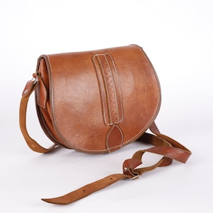 Bolso de hombro y bandolera de piel auténtica estilo bohemio color coñac vintage, bolso de mano, bolso de piel de los años 70