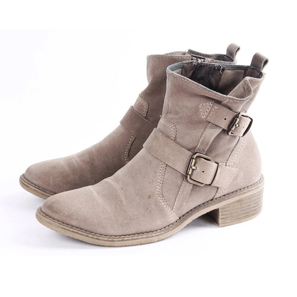 US6.5 Vintage Womens Beige Suede Ankle Boots Buckle Belted leather Ankle boots size EU 37 UK 4.5 US 6.5