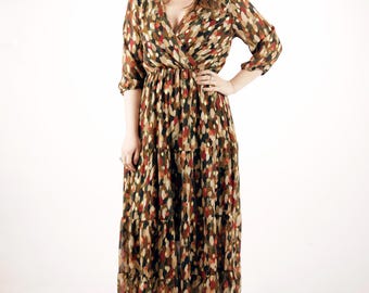 Vestido largo bohemio de otoño con hojas de los 80 - Estilo vintage cruzado