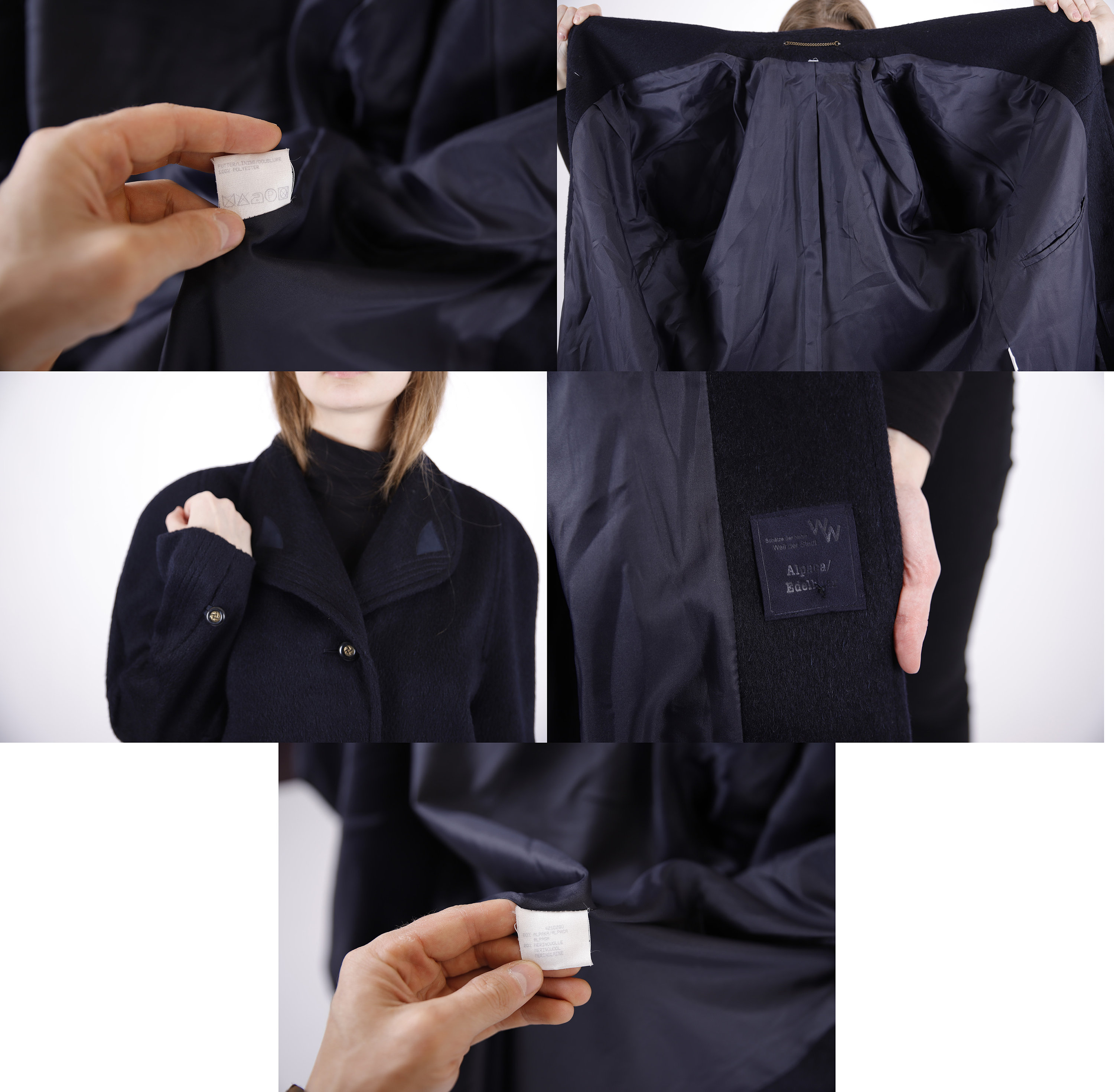 1970s Vintage Dark Marine Blue Wool Winter Autumn Coat With
