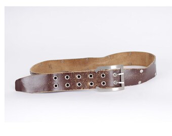 90s Calvin Klein Studded Brown Leather Belt: Silver Tone  display picture 1