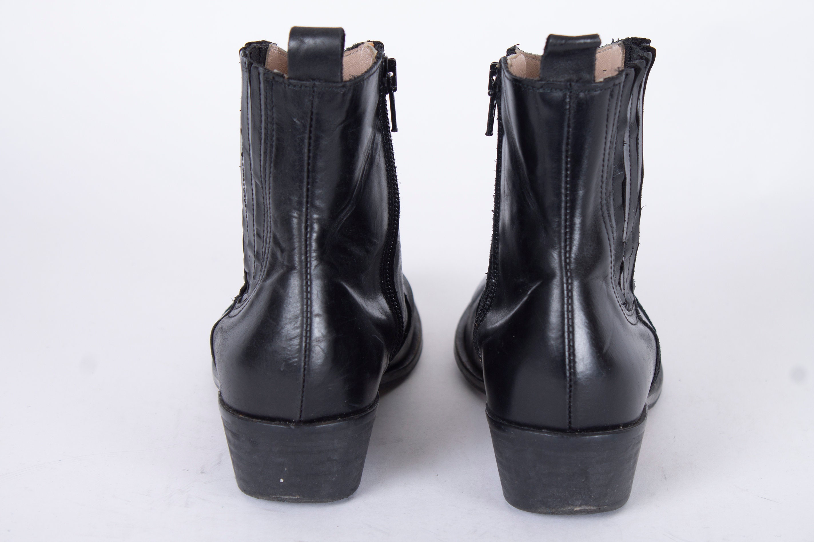 US5.5 Black Booties Vintage Leather Chelsea Badass Zipper - Etsy