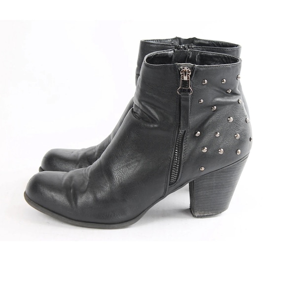 Vintage Black Studded Faux Leather Ankle Boots, EU 41 / US 10.5