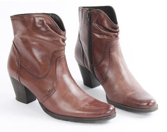 US10.5 Vintage Brown Leather Zipper Festival Boots for Women size EU 41 UK 8.5 US 10.5