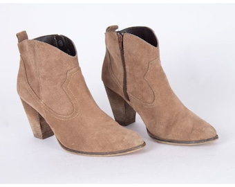 US11.5 Vintage Suede Beige Booties Leather Elegant Ankle Boots for Women size EU42 UK9.5 US11.5