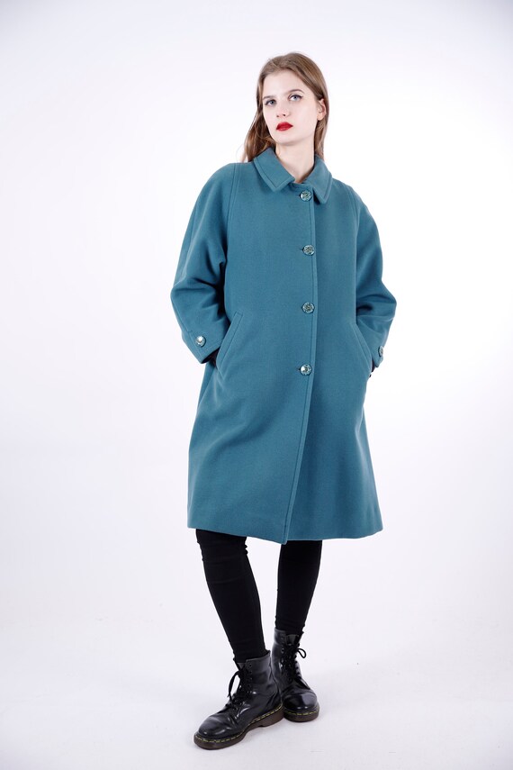 1970s Vintage Blue Cyan Turquoise Coat Loden Wool… - image 7