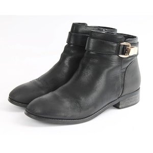 US6.5 Vintage Black Leather Belted Buckle Boots for Women size EU 37 UK 4.5 US 6.5