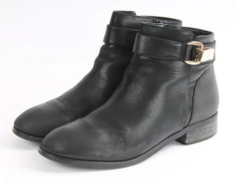 US6.5 Vintage Black Leather Belted Buckle Boots for Women size EU 37 UK 4.5 US 6.5